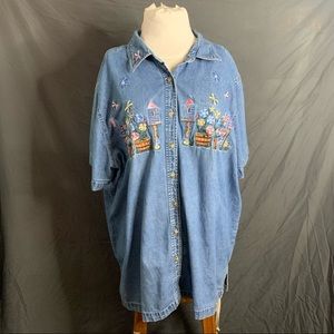Vintage Embroidered Denim Blouse